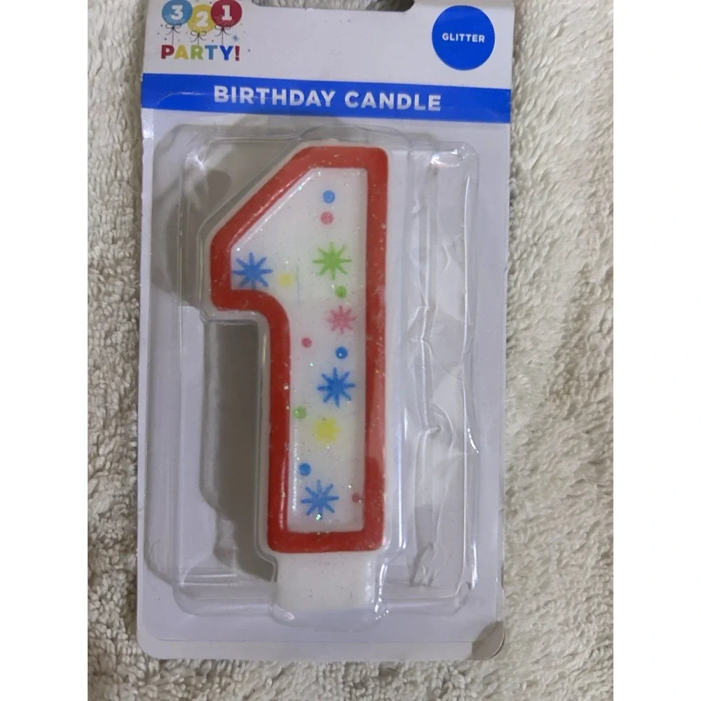 321 Party Glitter Candle! One! 1! New